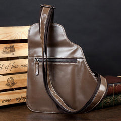 Dark Brown Leather Mens Cool Sling Bag Crossbody Pack Black Chest Bag for men