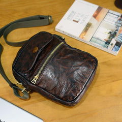 Cool Black Leather Men Small Vertical Messenger Bags Brown Side Bag Courier Bag For Men