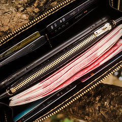 Handmade Leather Tooled Carp Mens Chain Biker Wallet Cool Leather Wallets Long Wallets for Men