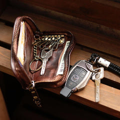 Cool Black Leather Mens Key Wallet Zipper Coin Pouch Card Front Pocket Wallet For Men