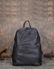 Best Minimalist Black Gray Leather Rucksack Womens - Front View