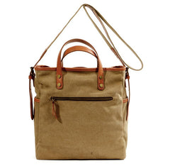 Cool Canvas Leather Mens Small Brown Messenger Bag Vertical Side Bag Shoulder Bag Tote Handbag For Men