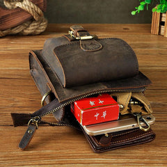 Small Mens Leather Belt Pouch Side Bag Belt Case Waist Pouch Holster for Men