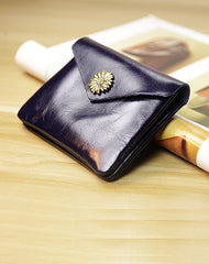 Cute Women Sunflower Navy Leather Mini Billfold Wallet Coin Wallets Slim Change Wallets For Women