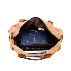 Mens Waxed Canvas Leather Weekender Bag Canvas Large Travel Bag for Men