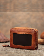 Leather Zipper Card Wallets Brown Cute Small Women Double Zip Card Wallet For Ladies