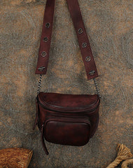 Vintage Black Gray Leather Womens Saddle Shoulder - Back View