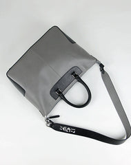 Classic Large Womens Gray&Black Leather Work Handbag Purse Leather Shoulder Purse Bag for Ladies