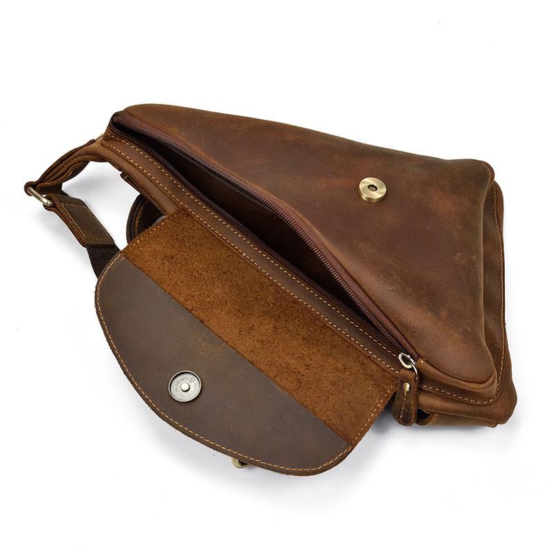 Cool Triangular Leather Mens Sling Bag Chest Bag Sling Crossbody Bag O