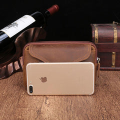 Cool Brown Mens Leather Belt Bag Belt Pouch Cell Phone Holster Waist Bags For Men