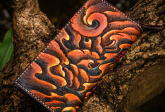 Handmade leather Yellow Jambhala biker wallet clutch zip long wallet brown leather men phone