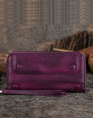 Vintage Brown Leather Wristlet Wallets Womens Zip Around Wallet Ladies Bifold Clutch Wallet for Women