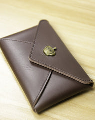 Slim Women Coffee Crown Leather Card Wallet Minimalist Envelope Card Holder Wallet Coin Wallet For Women