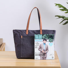 Gray cross body canvas tote bag