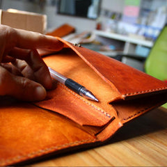 Handmade Leather Mens Long Trifold Wallet Vintage Cool Long Wallet for Men