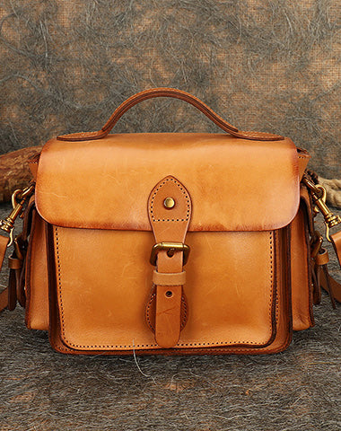 Handmade Tan Leather Womens Small Satchel Shoulder Bag School Handbag Crossbody Purses for Women