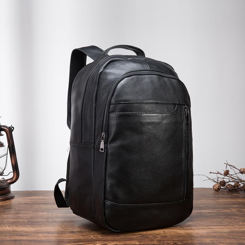 Black Mens Leather Laptop Backpack College Backpack Black Travel Backp