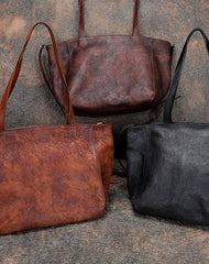Womens Black Gray Leather Tote Bags Vintage Womens Handbag Shopper Bag Purse for Ladies