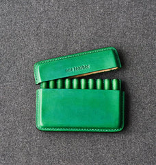 Handmade Green Leather Slim Mens 10pcs Cigarette Holder Case Cool Custom Cigarette Case for Men