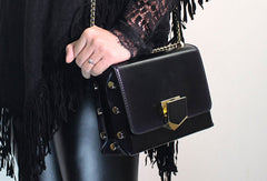 Genuine Leather purse shoulder bag black red for women leather crossbody bag - EverHandmade