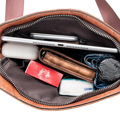 Vintage Coffee LEATHER MEN'S Small Side bag - Card Slots Detail