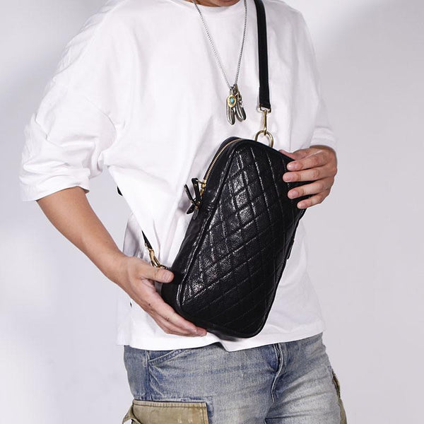 FASHION BLACK LEATHER MEN'S 10 INCHES SLING - Back View