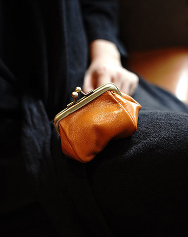 Coinpouch Vintage Coin Clasp Purse Womens Black Leather Coin Purse Clasp Coin Pu WW00381106