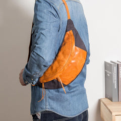 Canvas Leather Mens Sling Bag Dark Gray Chest Bag One Shoulder Backpack for Men
