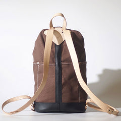 Handmade Canvas Mens Leather Bucket Backpack Travel Backpack Hiking Backpack for Men