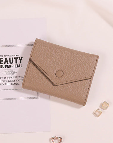 Cute Women Envelope Khaki Leather Small Wallet Billfold Envelope Small Wallet For Ladies