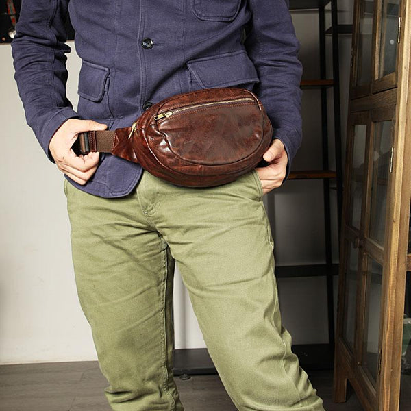Handmade Distressed Black Leather Men Fanny Pack Waist Bag Hip Pack Belt Bag Bum YBL03782008