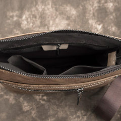 Cool Leather Men's 10 inches Brown Vertical Messenger Bag Blue Courier Bag Side Bag For Men
