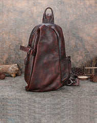 Cool Men's Leather Sling Bag Sling Pack Brown Leather Sling Backpack For Men