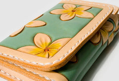 Handmade Leather floral card change coin wallet purse cute small women wallet - EverHandmade
