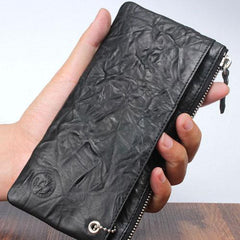 Handmade Leather Mens Cool Long Leather Wallet Detachable Clutch Wallet for Men