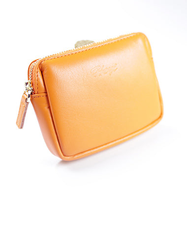 Cute Women Orange Leather Mini Zip Billfold Wallet Coin Wallet Small Zip Change Wallets For Women