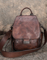 Handmade Convertible Leather Backpacks Womens Best Leather Shoulder Purse School Rucksack