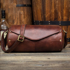 Cool Brown Leather Mens Bucket Courier Bag Side Bag Brown Postman Bag Messenger Bag For Men