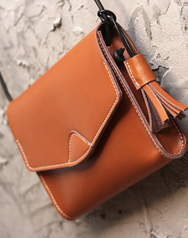 Cute Brown LEATHER Flip Side Bag Handmade WOMEN Envelope Crossbody BAG Purse FOR WOMEN