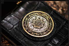 Handmade Leather Crocodile Skin Tooled Mens billfold Wallet Cool Chain Wallet Biker Wallet for Men