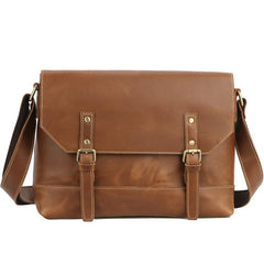 Cool Brown Leather Mens Small Courier Bags Vintage Brown Messenger Bag Postman Bag For Men