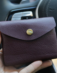Mini Womens Wine Leather Billfold Wallet Small Wallet with Coin Pocket Envelope Wallet for Ladies