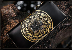 Handmade Leather Tibetan Mens Biker Chain Wallet Cool Leather Wallets Long Clutch Wallets for Men