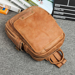 Brown Casual Mens Leather 12-inch Small Computer Backpacks Travel Backpack for men