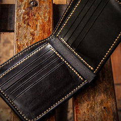 Handmade Leather Chinese Black&White Tooled Small Wallet Mens billfold Wallet Cool Leather Wallet for Men