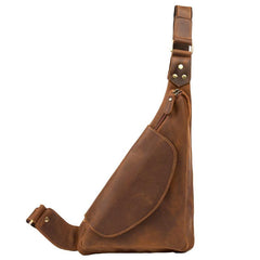 Vintage Brown Leather Mens Sling Bag Coffee Cool Crossbody Pack Chest Bag for men