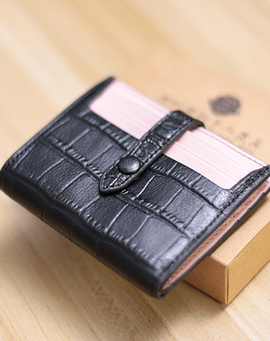 Black&Pink Cute Women Leather Slim Wallet Card Wallet Mini Billfold Wallets Slim Pink Card Holder Wallets For Women