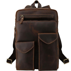 Cool Leather Dark Brown Mens Laptop Backpacks Vintage School Backpack Backpack Bag for Men