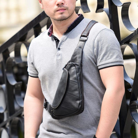 Cool Leather Mens Chest Bag Sling Bag Sling Crossbody Bag Travel Sling Bag for men