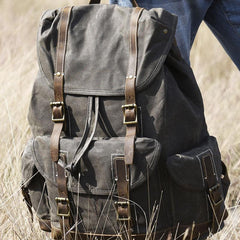Oil Wax Canvas Mens Cool Backpack Large Canvas Travel Backpack Hiking Backpack for Men